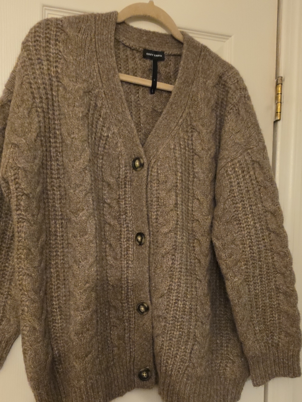 Cozy Earth Oversized Cable Knit Cardigan Brown Small